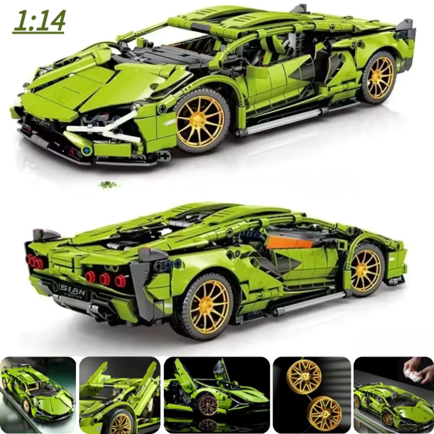 Groene Supercar Lamborghini Sián 1:14 Schaal Bouwblokset
