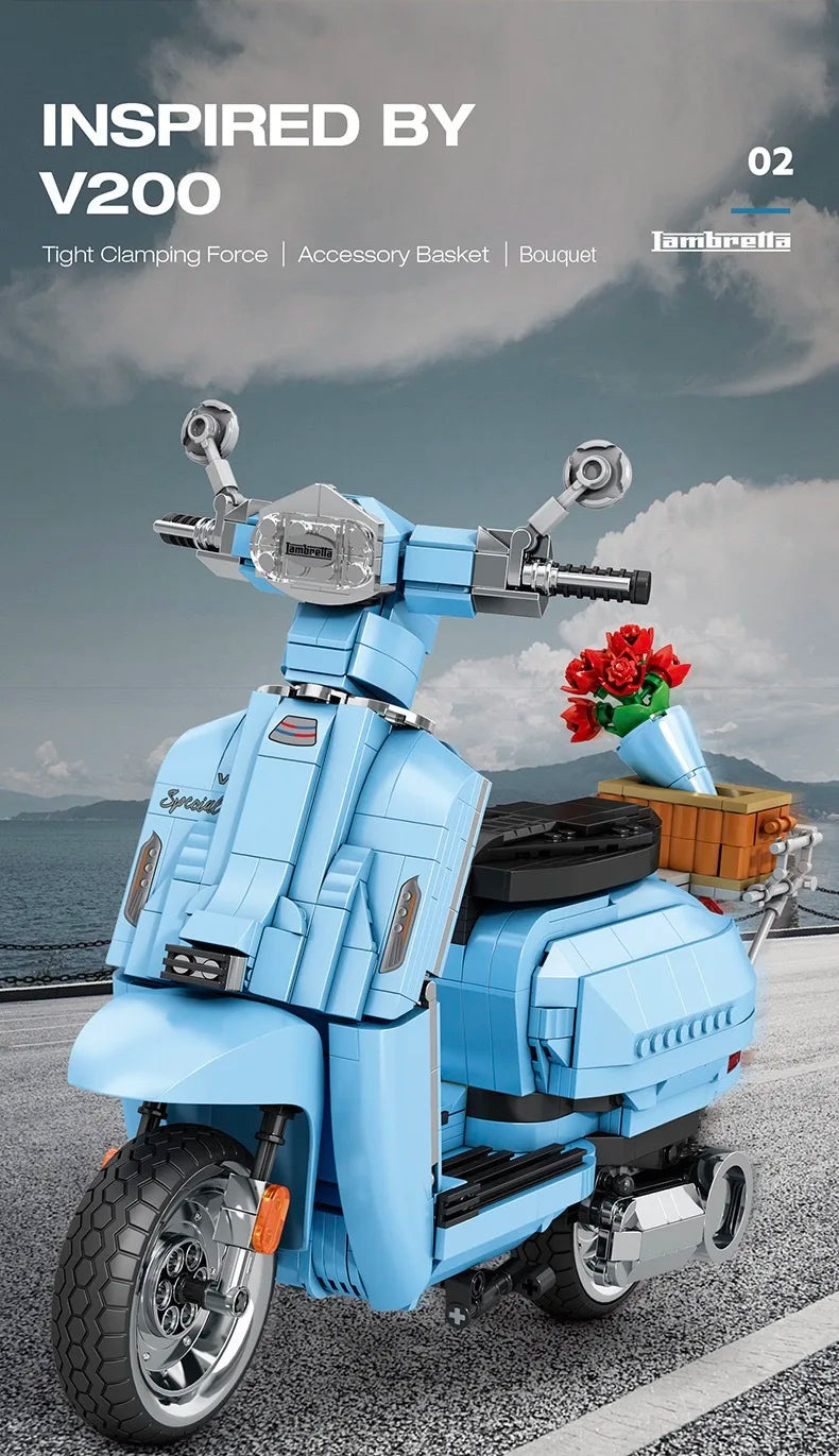 Lambretta V200 Scooter Bouwset – Retro Schaalmodel van Bouwblokken