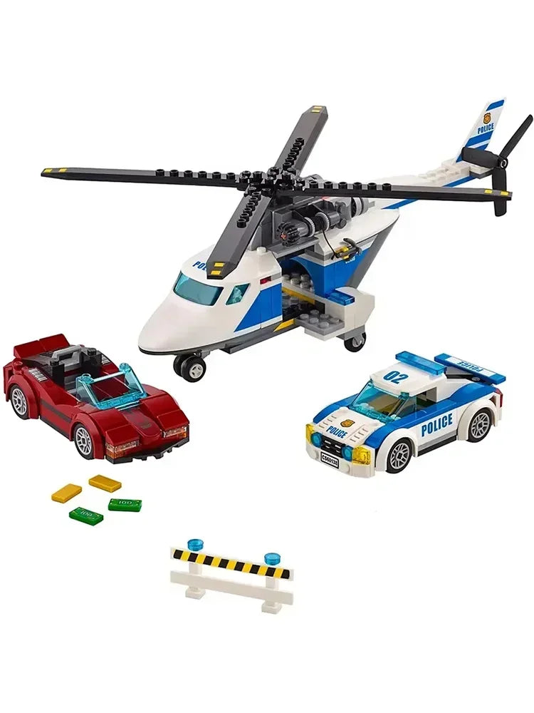 Politie Achtervolging Bouwset – Politiehelikopter met 4 Figuren van Bouwblokken (318 stuks)