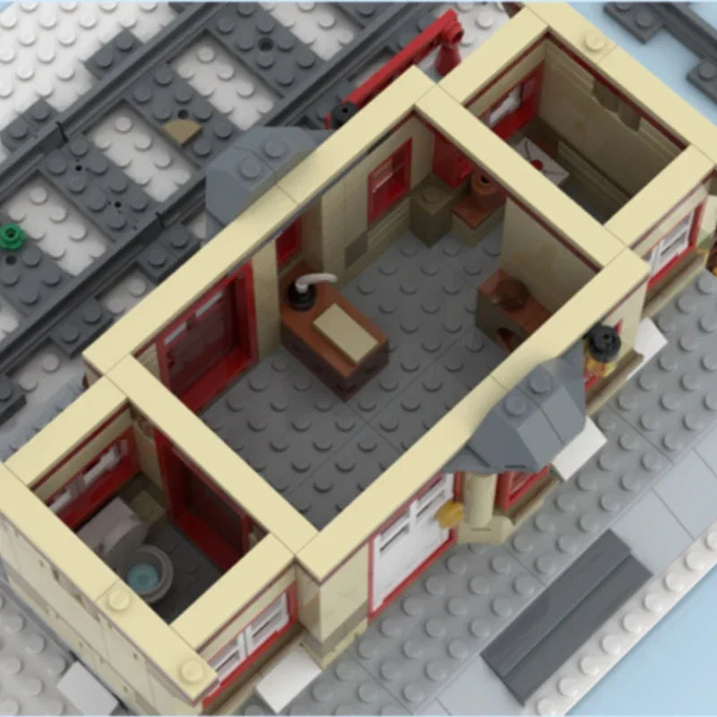 Winters Treinstation Bouwset – Modulair Kerstdorp Schaalmodel van Bouwblokken
