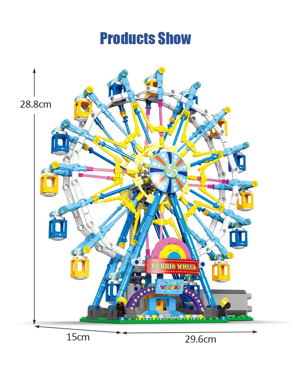 Reuzenrad Bouwset met LED-Verlichting – Draaiend Pretpark Schaalmodel van Bouwblokken