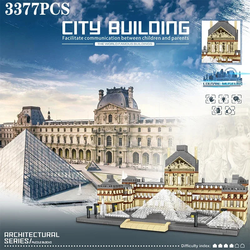 Louvre Parijs Bouwset – Architectuur Schaalmodel van Bouwblokken (3377 stuks)