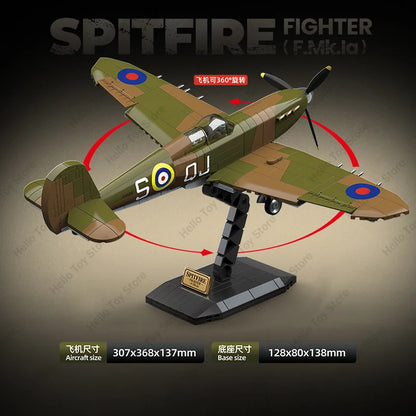 WO2 Spitfire Jachtvliegtuig Bouwset – Militair Schaalmodel van Bouwblokken