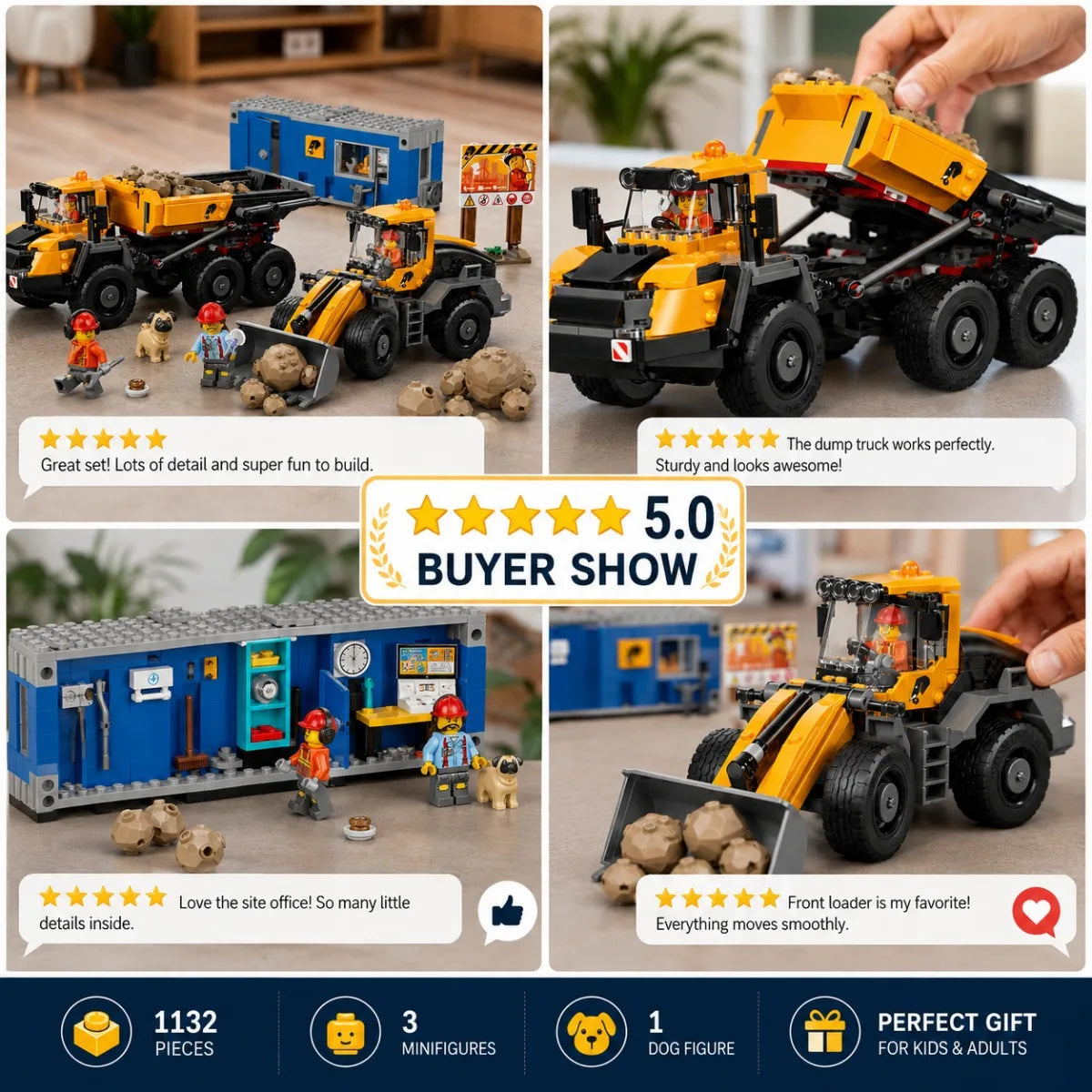 Kiepwagen & Wiellader Bouwset – Bouwvoertuigen Schaalmodel van Bouwblokken (1132 stuks)