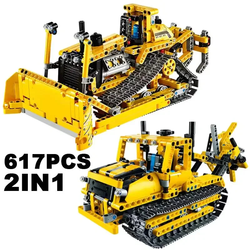 Bulldozer 2-in-1 Bouwset – Bouwvoertuig Schaalmodel van Bouwblokken