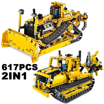 Bulldozer 2-in-1 Bouwset – Bouwvoertuig Schaalmodel van Bouwblokken