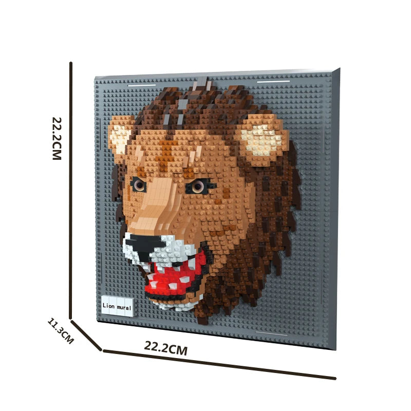 Leeuwenkop Wanddecoratie – 3D Muursculptuur van Bouwblokken