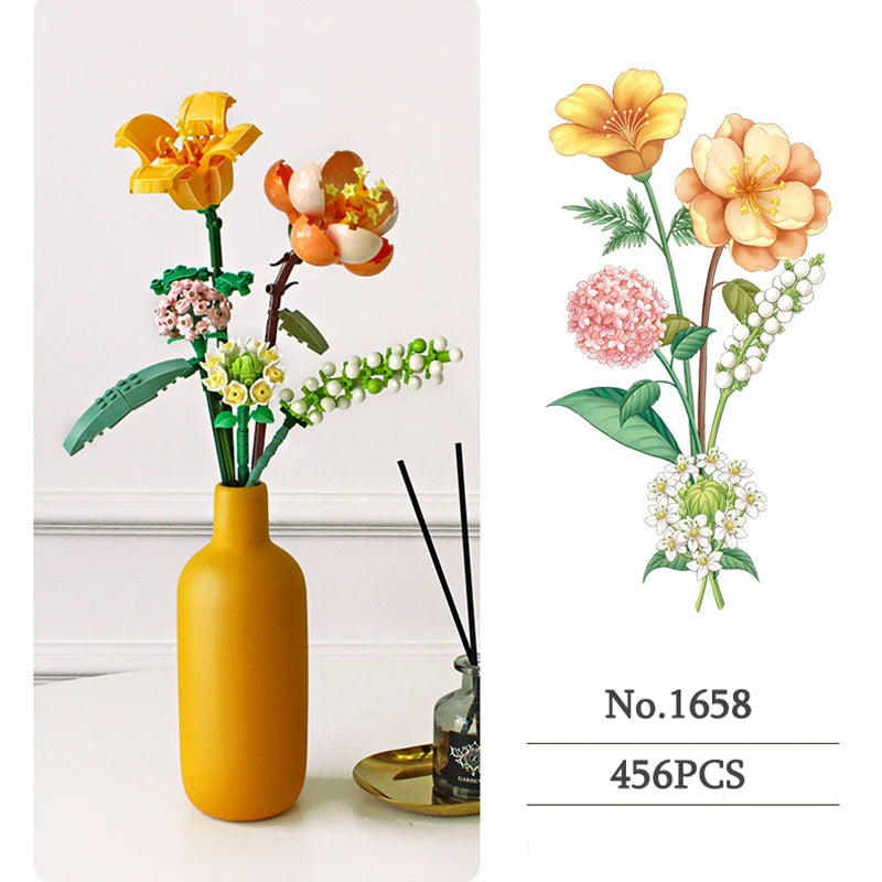 Roos Bouwset – Kunstbloem in Pot van Bouwblokken