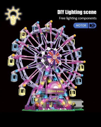 Reuzenrad Bouwset met LED-Verlichting – Draaiend Pretpark Schaalmodel van Bouwblokken