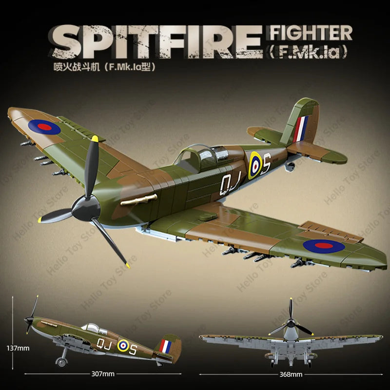 WO2 Spitfire Jachtvliegtuig Bouwset – Militair Schaalmodel van Bouwblokken