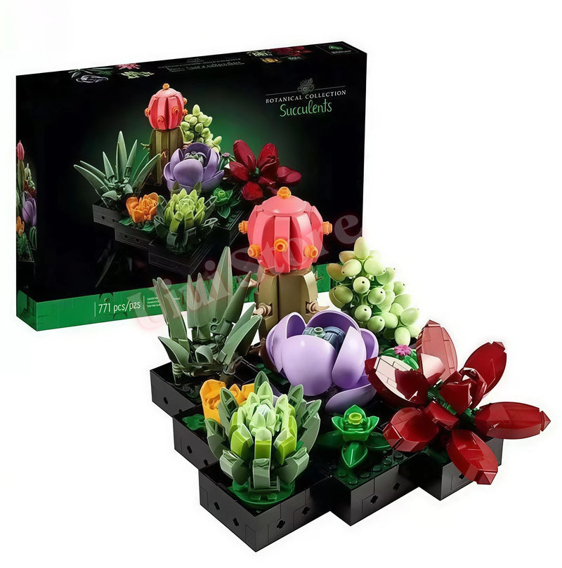 Kunstbloemen Boeket Bouwstenen Set – Rozen, Orchidee & Vetplanten DIY Bouwpakket, Eeuwig Boeket in Bloempot, Woondecoratie Cadeau voor Mama of Vrouw