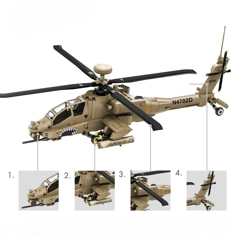 AH-64 Apache Helikopter Bouwset – Militair Schaalmodel van Bouwblokken (259 stuks)