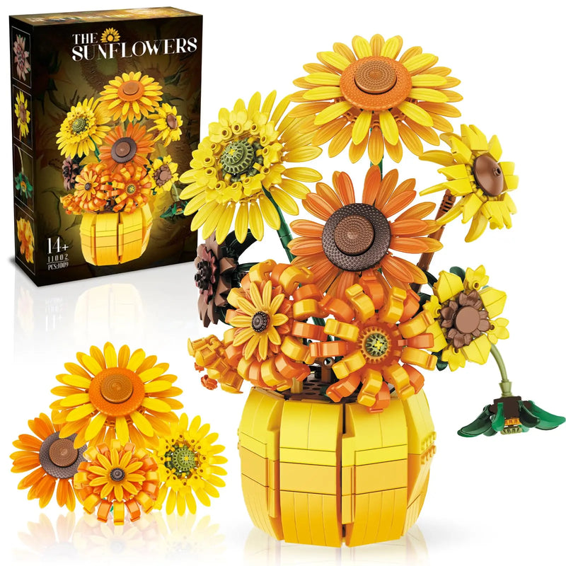 Zonnebloem Boeket Bouwset – Kunstbloemen in Vaas van Bouwblokken