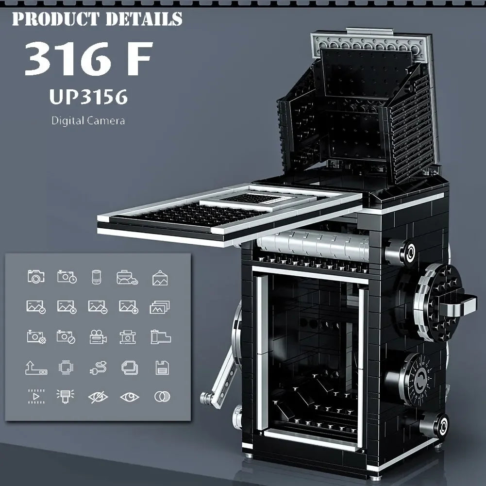 Vintage Fotocamera Bouwset – Retro Schaalmodel van Bouwblokken (622 stuks)
