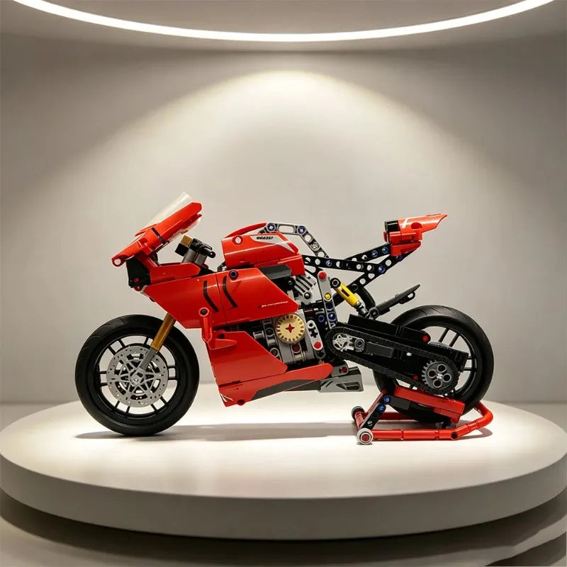 Ducati Panigale V4 R Motor Bouwset – Rood Schaalmodel 1:5 van Bouwblokken (1603 stuks)