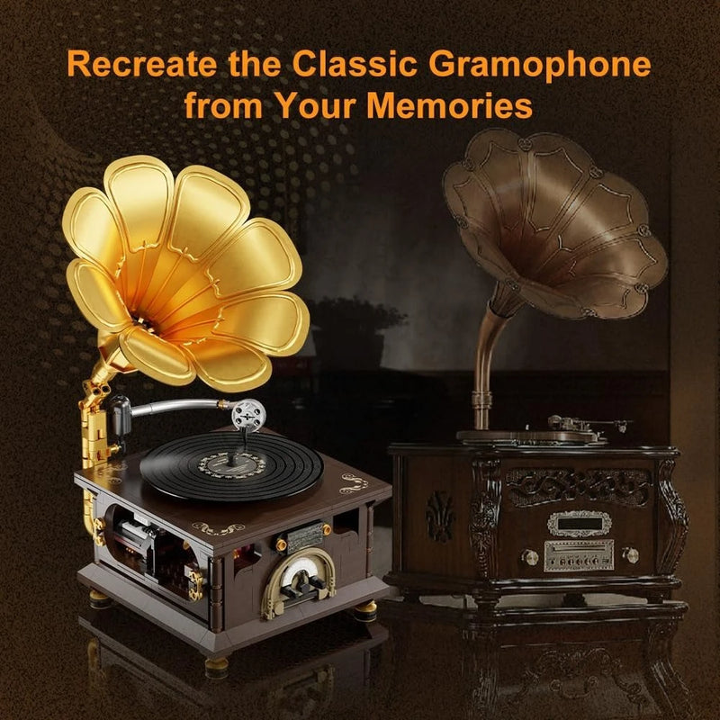 Vintage Grammofoon Muziekdoos Bouwstenen Set