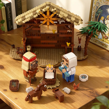 1050 Stuks Jezus Geboorte Bouwstenen Set – Kerststal Bouwpakket, Bijbelverhaal Geloofsserie, Christelijk Cadeau voor Volwassenen