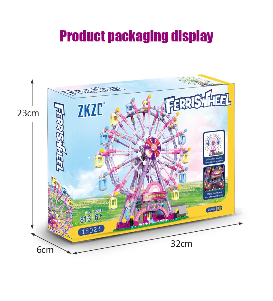Reuzenrad Bouwset met LED-Verlichting – Draaiend Pretpark Schaalmodel van Bouwblokken
