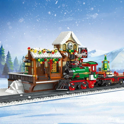 Gemotoriseerde Kersttrein Bouwset – Winter Trein Schaalmodel van Bouwblokken