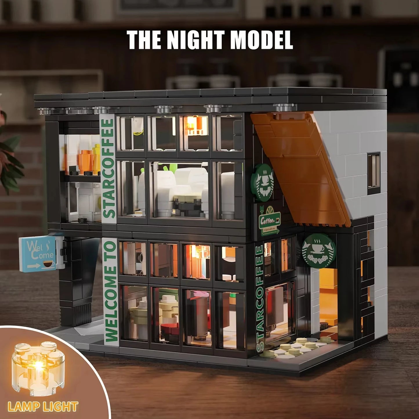 Café Bouwset met LED-Verlichting – Modelgebouw met Interieur van Bouwblokken