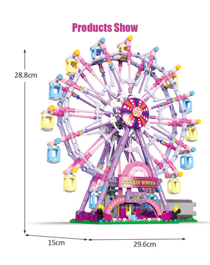 Reuzenrad Bouwset met LED-Verlichting – Draaiend Pretpark Schaalmodel van Bouwblokken