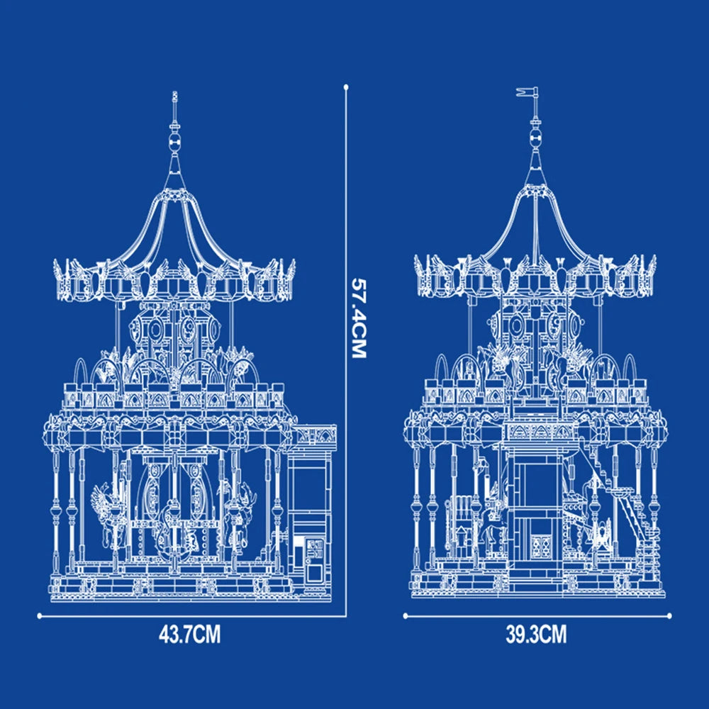 Draaiende Carrousel Bouwset – Gemotoriseerd Pretpark Schaalmodel van Bouwblokken