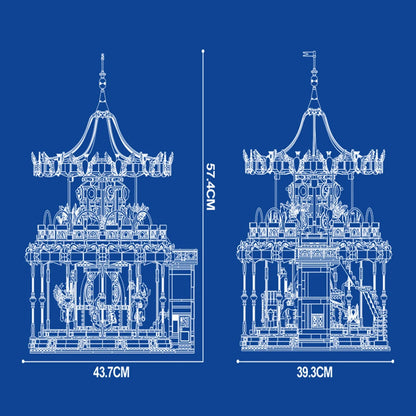 Draaiende Carrousel Bouwset – Gemotoriseerd Pretpark Schaalmodel van Bouwblokken