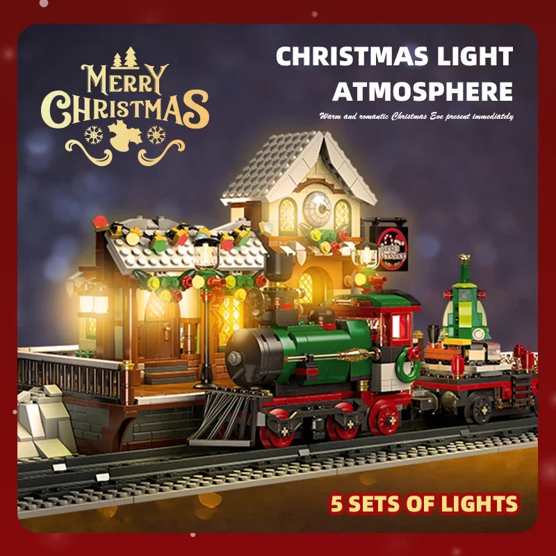 Gemotoriseerde Kersttrein Bouwset – Winter Trein Schaalmodel van Bouwblokken