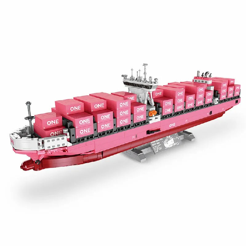 Technische Roze Container Vrachtschip Bouwstenen Set 1446 Stuks – JJ9217 Modelschip Bouwpakket voor Volwassenen & Kinderen