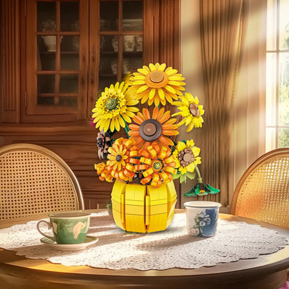 Zonnebloem Boeket Bouwset – Kunstbloemen in Vaas van Bouwblokken