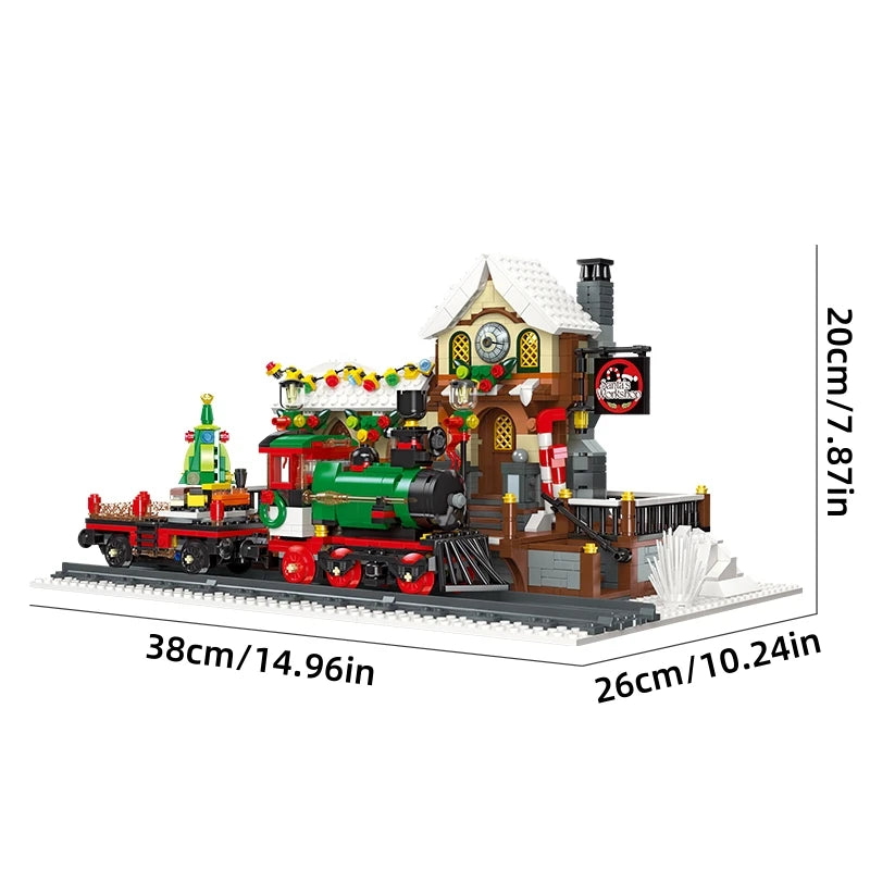 Gemotoriseerde Kersttrein Bouwset – Winter Trein Schaalmodel van Bouwblokken