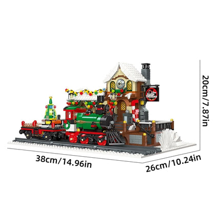Gemotoriseerde Kersttrein Bouwset – Winter Trein Schaalmodel van Bouwblokken