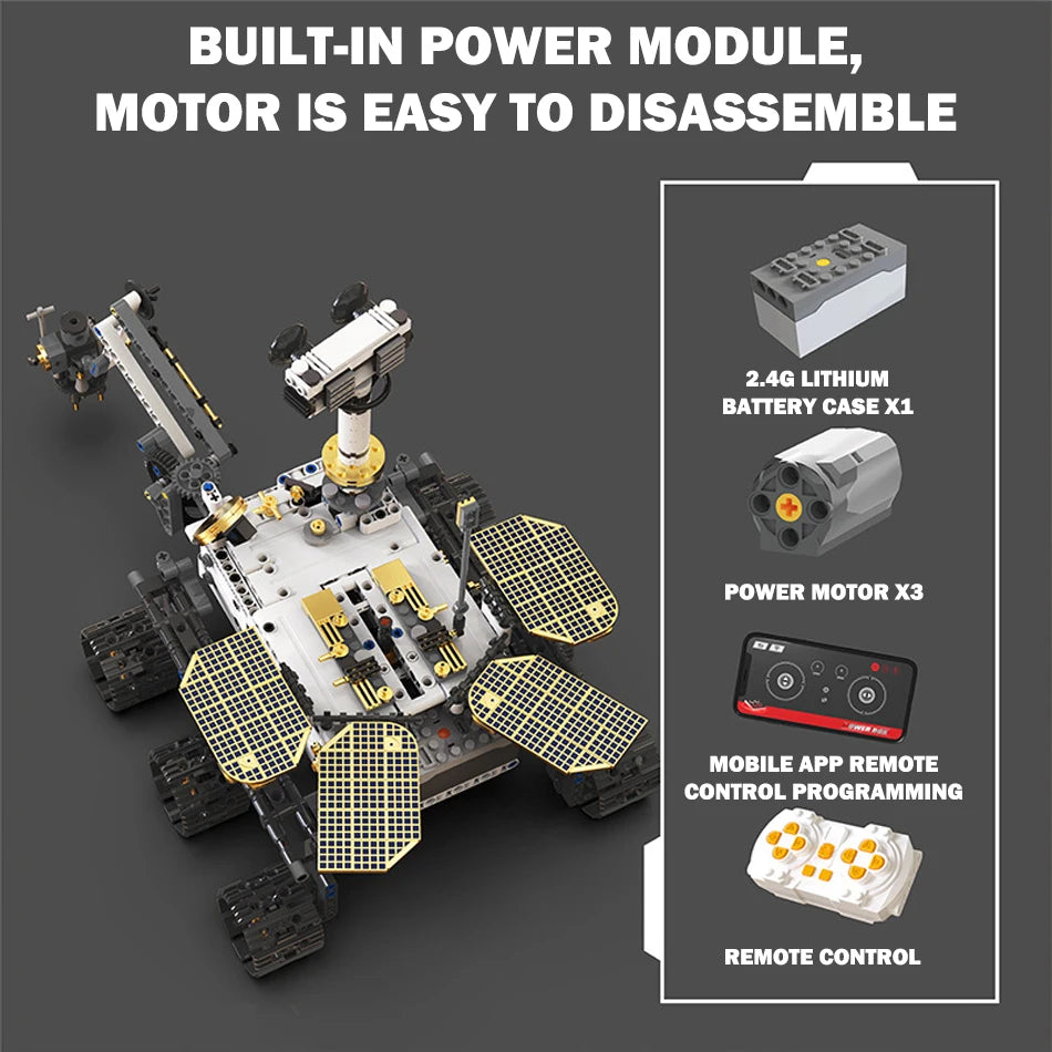 Mars Rover Bouwset met App-Besturing – Programmeerbaar Ruimtevaart Schaalmodel van Bouwblokken