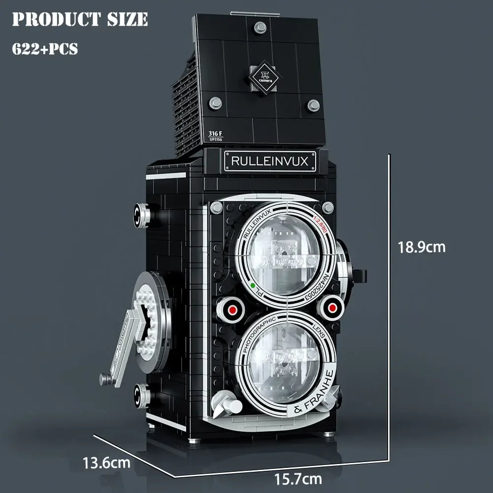 Vintage Fotocamera Bouwset – Retro Schaalmodel van Bouwblokken (622 stuks)