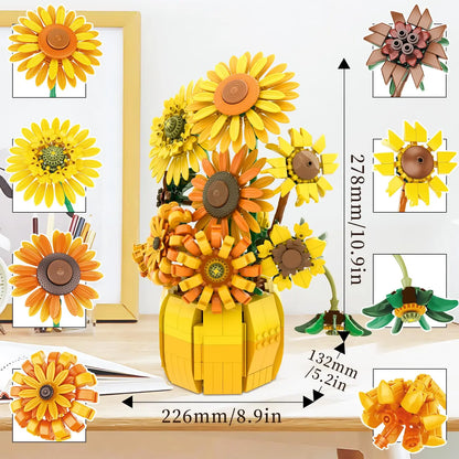 Zonnebloem Boeket Bouwset – Kunstbloemen in Vaas van Bouwblokken