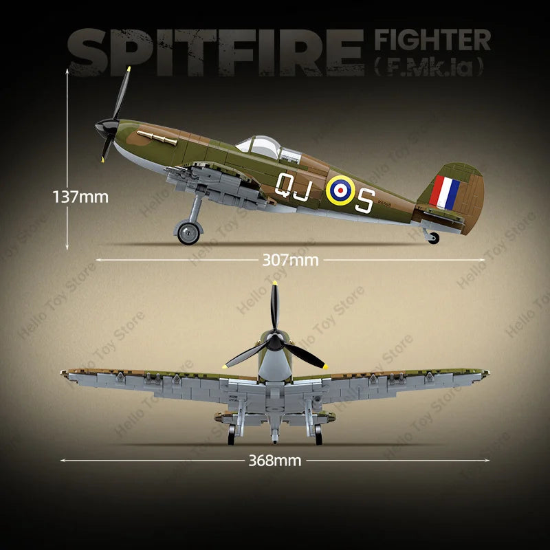 WO2 Spitfire Jachtvliegtuig Bouwset – Militair Schaalmodel van Bouwblokken