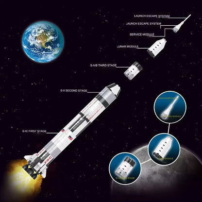 Apollo Saturn V Raket Bouwset – Ruimtevaart Schaalmodel van Bouwblokken (602 stuks, 59 cm)