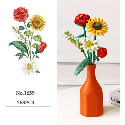 Roos Bouwset – Kunstbloem in Pot van Bouwblokken