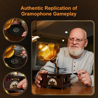 Vintage Grammofoon Muziekdoos Bouwstenen Set