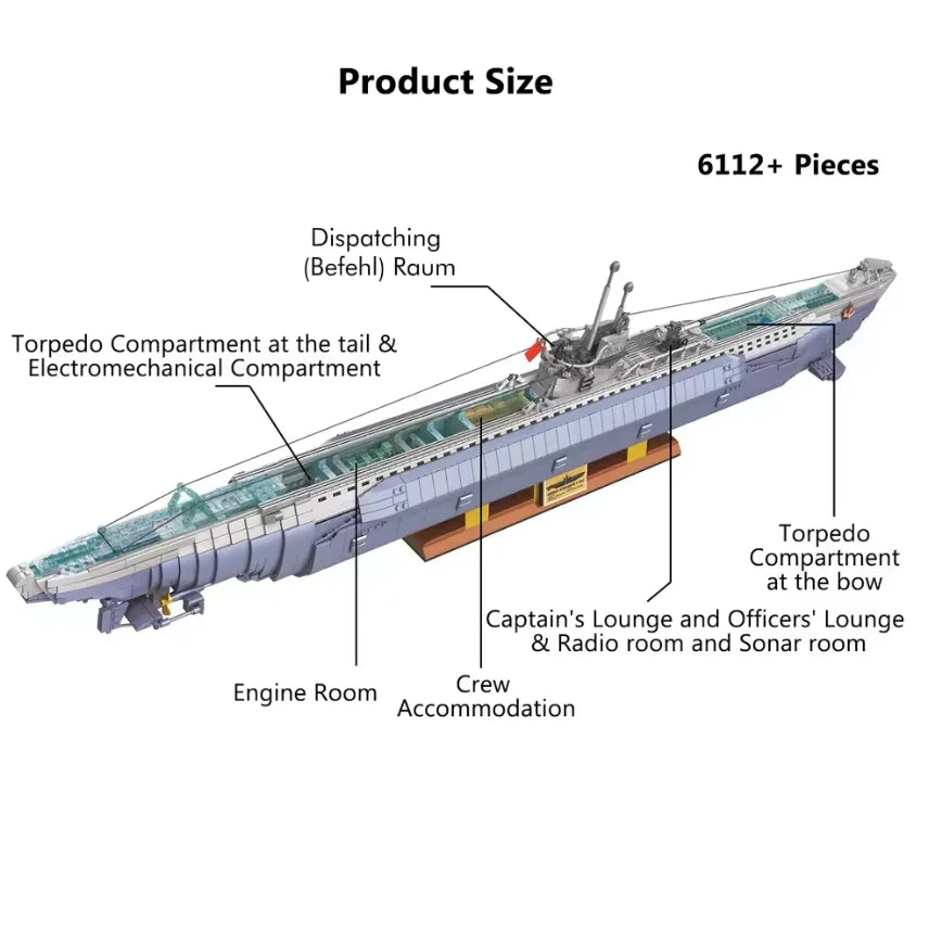 U-552 Onderzeeër Bouwset – Groot Militair Schaalmodel 120cm van Bouwblokken
