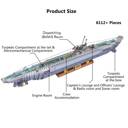 U-552 Onderzeeër Bouwset – Groot Militair Schaalmodel 120cm van Bouwblokken