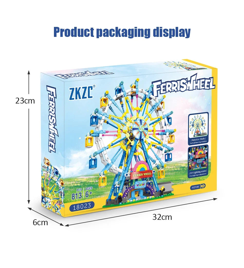 Reuzenrad Bouwset met LED-Verlichting – Draaiend Pretpark Schaalmodel van Bouwblokken