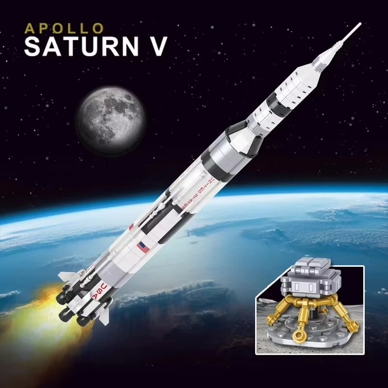 Apollo Saturn V Raket Bouwset – Ruimtevaart Schaalmodel van Bouwblokken (602 stuks, 59 cm)