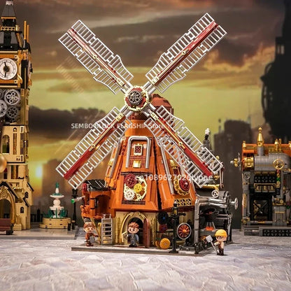 Steampunk Windmolen Bouwset – Model met Bewegende Onderdelen van Bouwblokken