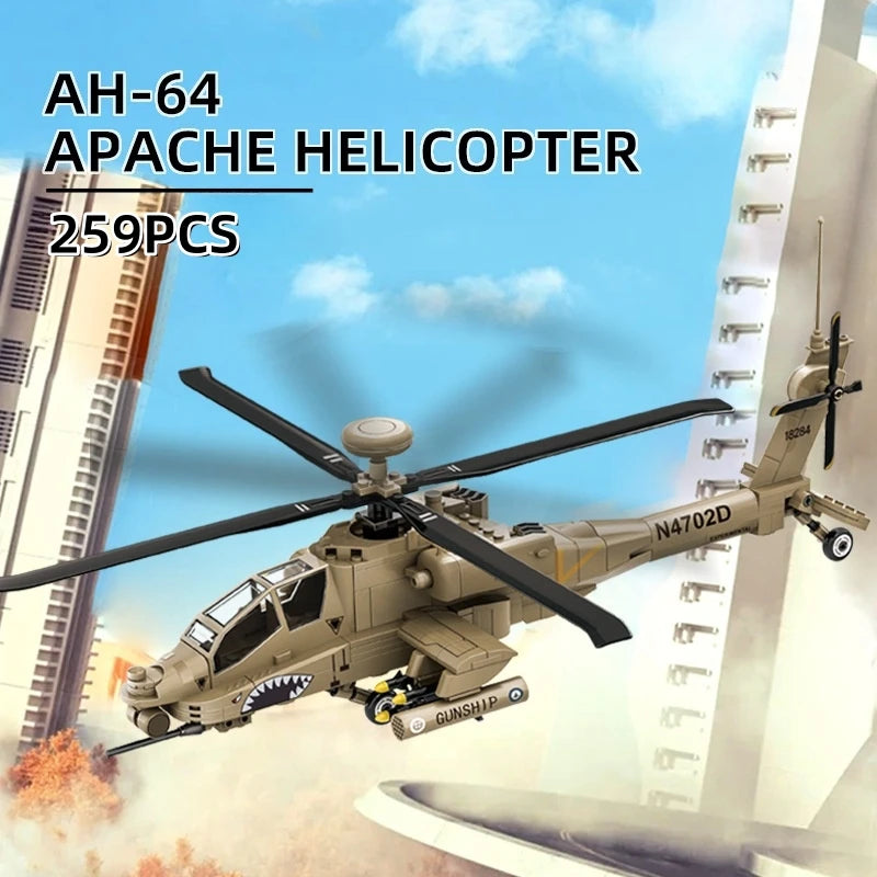 AH-64 Apache Helikopter Bouwset – Militair Schaalmodel van Bouwblokken (259 stuks)