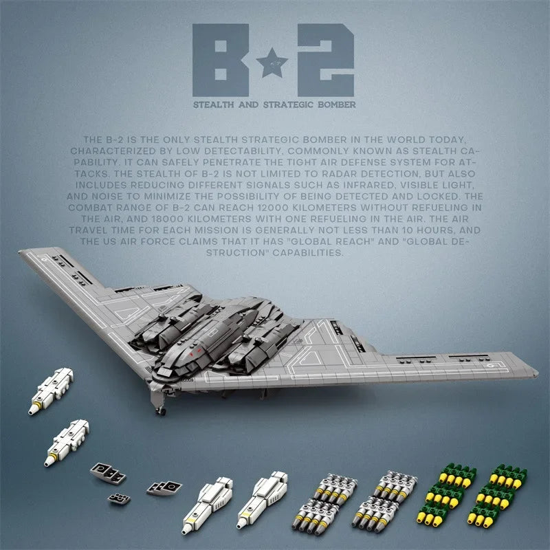 B-2 Spirit Stealth Bommenwerper Bouwset – Militair Schaalmodel van Bouwblokken (2063 stuks)