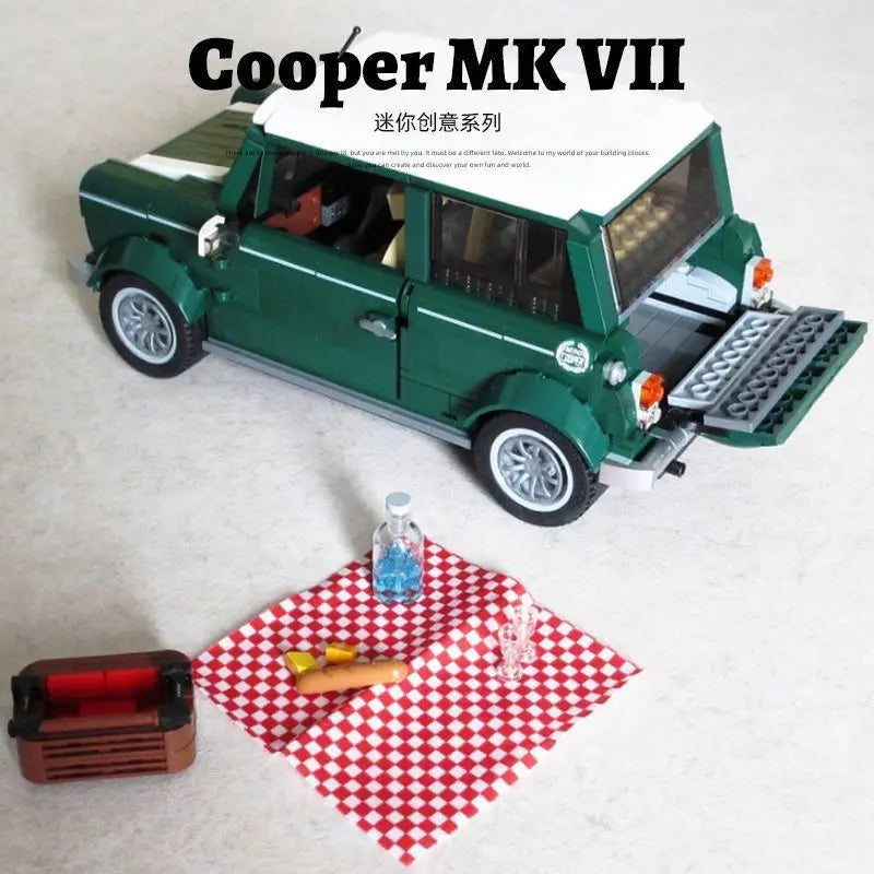 Klassieke Mini Cooper Bouwset – Groen Schaalmodel Auto van Bouwblokken