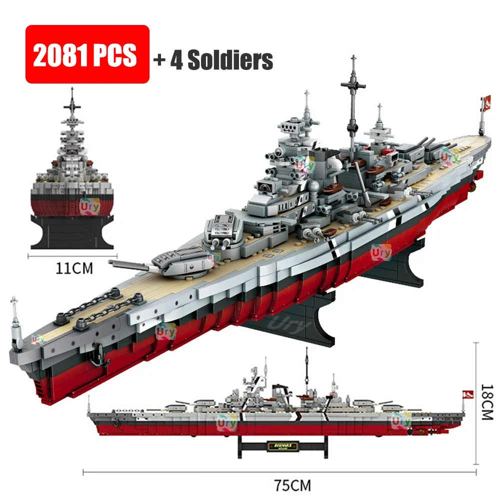 Bismarck Slagschip Bouwset – Militair Schaalmodel Oorlogsschip van Bouwblokken (2081 stuks)