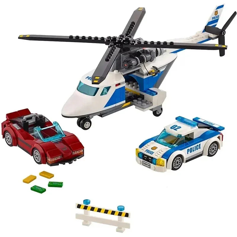 Politie Achtervolging Bouwset – Politiehelikopter met 4 Figuren van Bouwblokken (318 stuks)