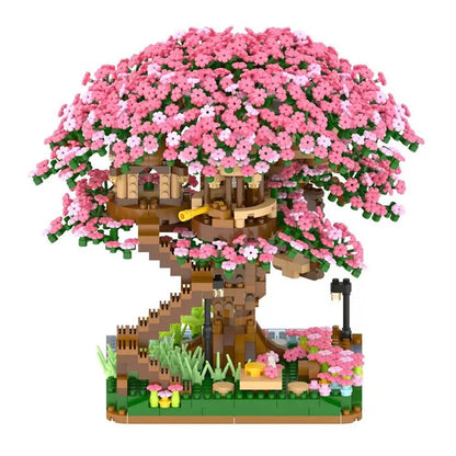 Sakura Boomhut Bouwset met LED-Verlichting – Kersenbloesem Schaalmodel van Bouwblokken